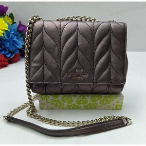 Kate Spade New York Brown Leather Quilted Chain Strap Flap Closure Crossbody Bag